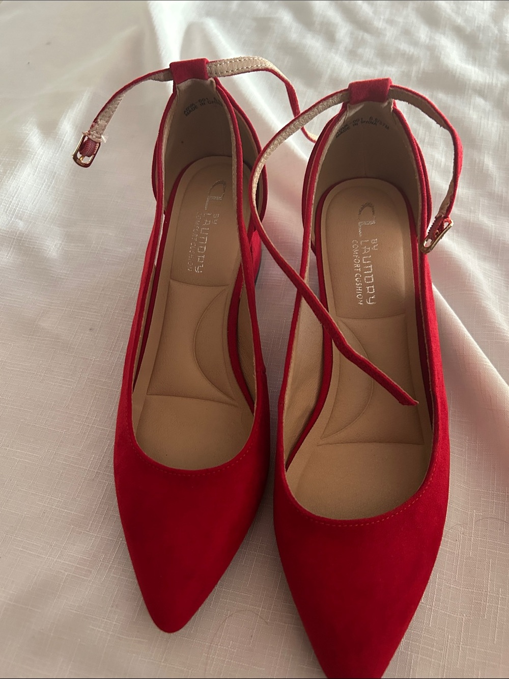 Cl by laundry Red Pointed-Toe Ankle-Strap Heels
